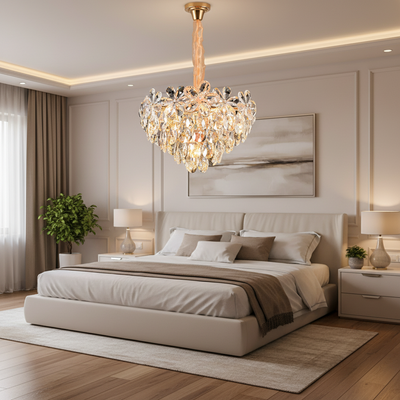 Krištáľový luster, Elegance 7xE27, priemer 40 cm, lesklé zlato, nastaviteľná výška, kov a krištáľ