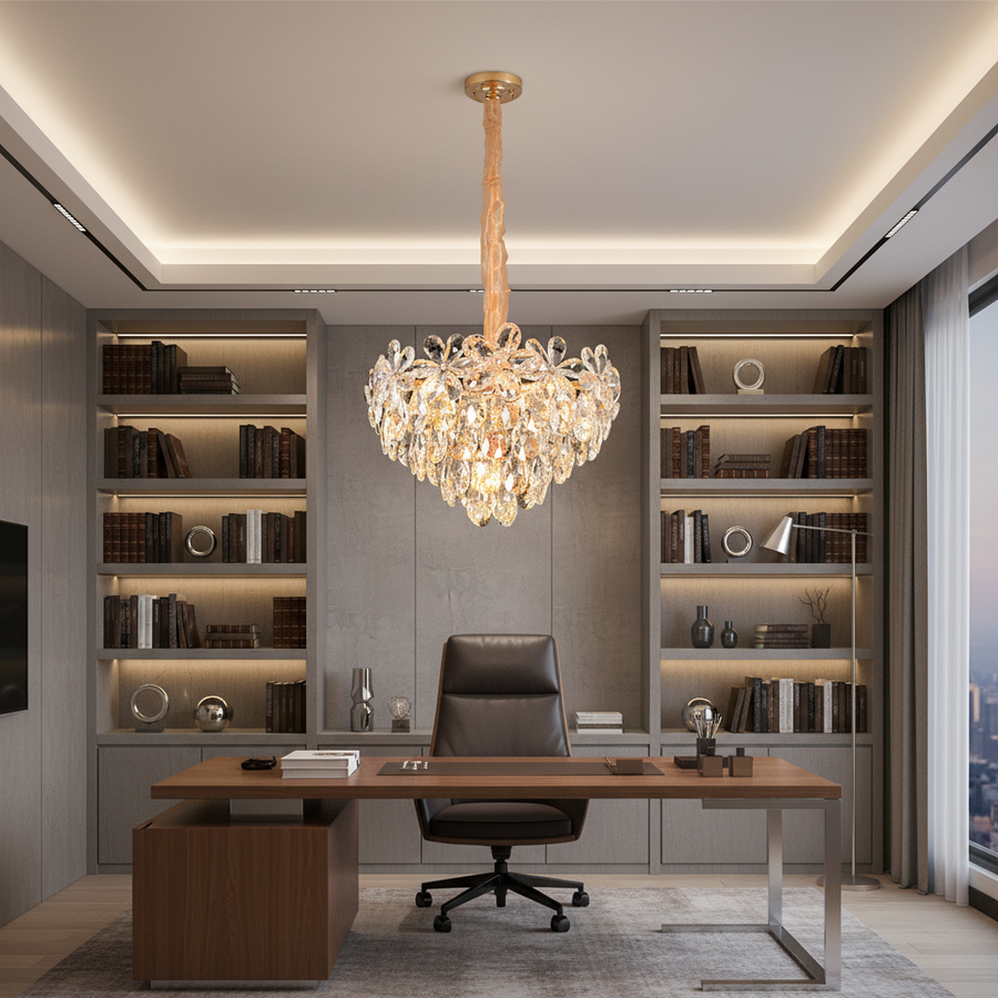 Krištáľový luster, Elegance 7xE27, priemer 40 cm, lesklé zlato, nastaviteľná výška, kov a krištáľ