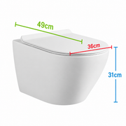 Toaletă Suspendată Fără Ramă NUNAVUT, Evacuare Orizontală (P-Trap) 18 cm, 49x36x31cm,Alb