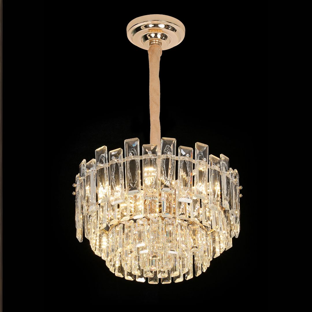 Candelabru Cristal FONTAINEBLEAU Eleganza, 9x E14, Diametru 45cm, Auriu, Inaltime Reglabila Candelabre Cristal Default Title Alessandro Design