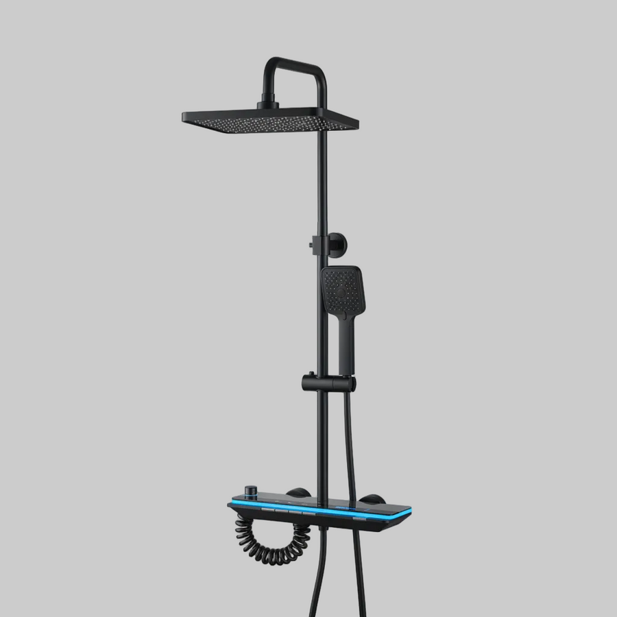 Coloana de dus MARX, Metal, Para Patrata, Efect Ploaie, 3 Functii, Montare Pe Perete, Negru, Accesorii Incluse