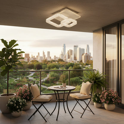 Lustra LED RENATO Petito cu telecomanda si cristal,  13W, 2 Patrate, Lumina Rece/Calda/Neutra, Dimabila, Alb