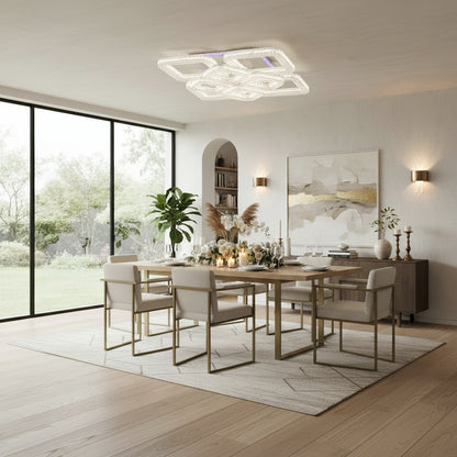 Lustra LED RENATO Magno cu telecomanda si cristal,  128W, 8 Patrate, Lumina Rece/Calda/Neutra, Dimabila, Alb