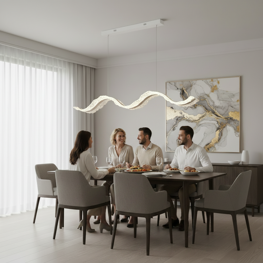 Lustra LED cu Telecomanda, Suspendata AMI 63W, Liniara, Lumina Rece/Calda/Neutra, Alb, Inaltime Reglabila
