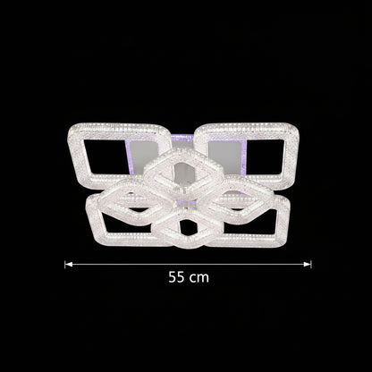 Lustra LED RENATO Magno cu telecomanda si cristal,  128W, 8 Patrate, Lumina Rece/Calda/Neutra, Dimabila, Alb