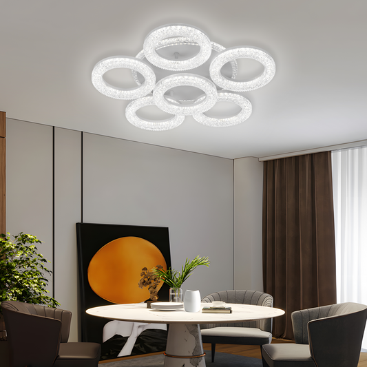 Lustră LED FREJA cu Telecomandă, 51cm, 90W, 3000K/4000K/6000K, Dimabil, Alb, Cristale, 6 Cercuri Lustre LED cu Telecomanda Default Title Alessandro Design