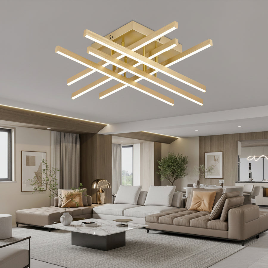 Lustra LED cu Telecomanda LINEX, 81W, Lumina 3000K/4000K/6000K, Dimabila, Auriu Lustre LED cu Telecomanda Default Title Alessandro Design
