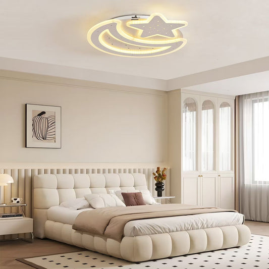 Lustra LED cu telecomanda CORALIA 90W, Luna si Stea, lumina Rece/Calda/Neutra Dimabila Alb Lustre LED cu Telecomanda Default Title Alessandro Design