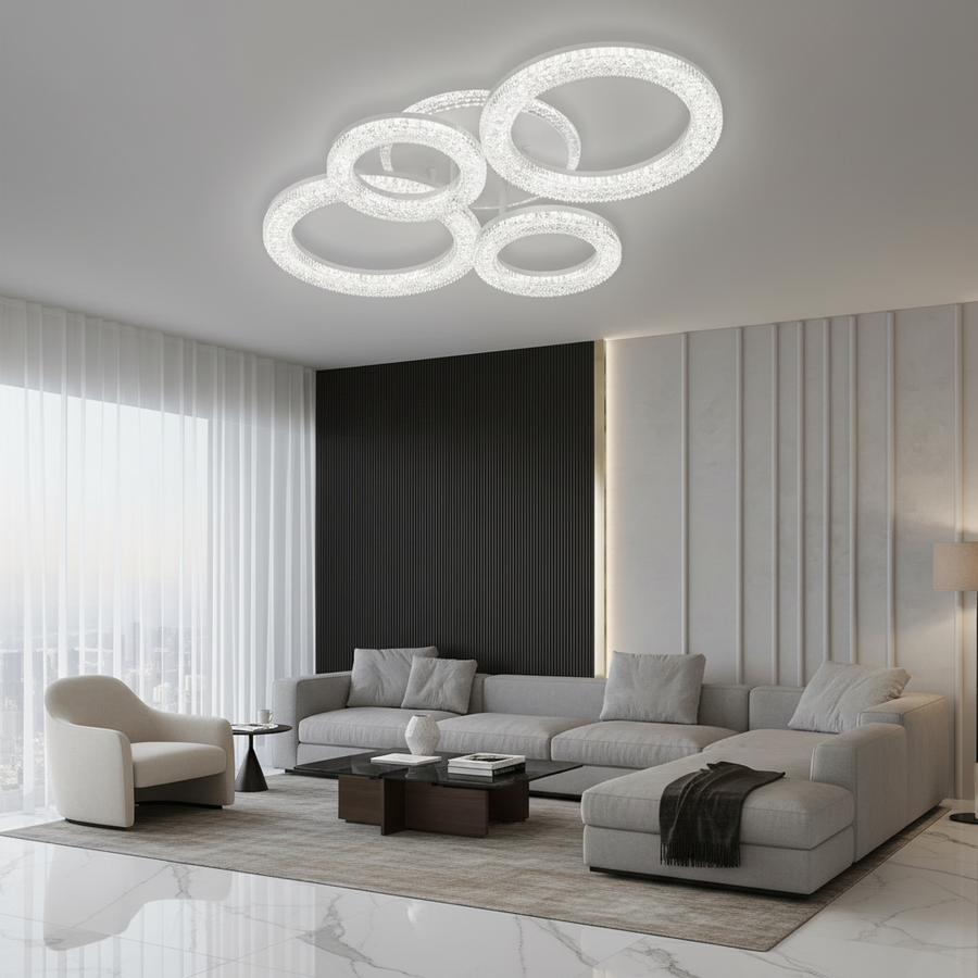 Lustră LED Linnea cu Telecomandă, 74W, 3000K/4000K/6000K, Dimabil, Alb, Cristale Lustre LED cu Telecomanda Default Title Alessandro Design