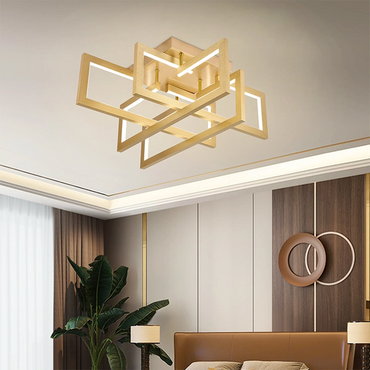 LED luster s diaľkovým ovládaním 96W, 4 prvky, studené/teplé/neutrálne svetlo, stmievateľné, zlaté
