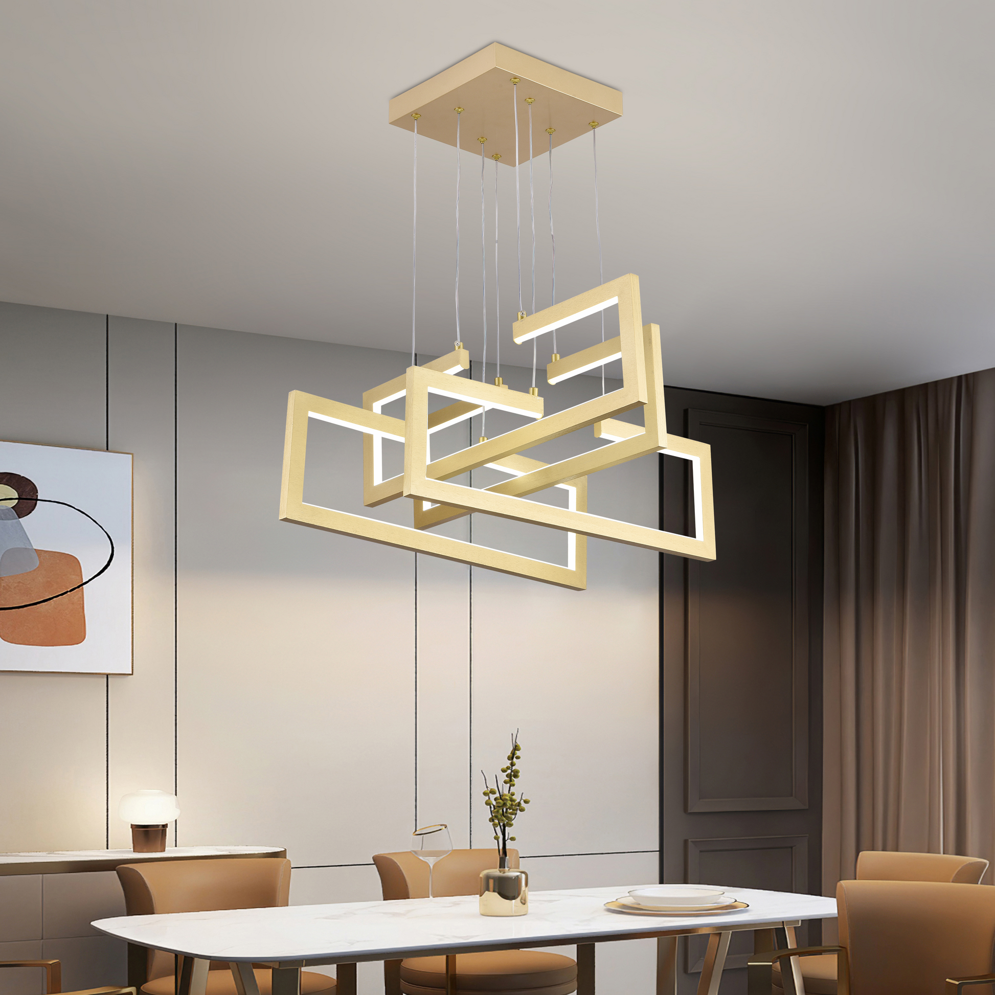 Lustra LED cu telecomanda ,Suspendata 96W, 4 Elemente, lumina Rece/Calda/Neutra, Dimabila, Inaltime Reglabila, Auriu Lustre LED cu Telecomanda Default Title Alessandro Design