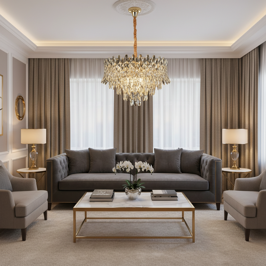 Candelabru Cristal MONARCH Nobile 3xE14, Diametru 40cm, Inaltime 35cm, Auriu Lucios, Inaltime Reglabila, Design Elegant Candelabre Cristal Default Title Alessandro Design