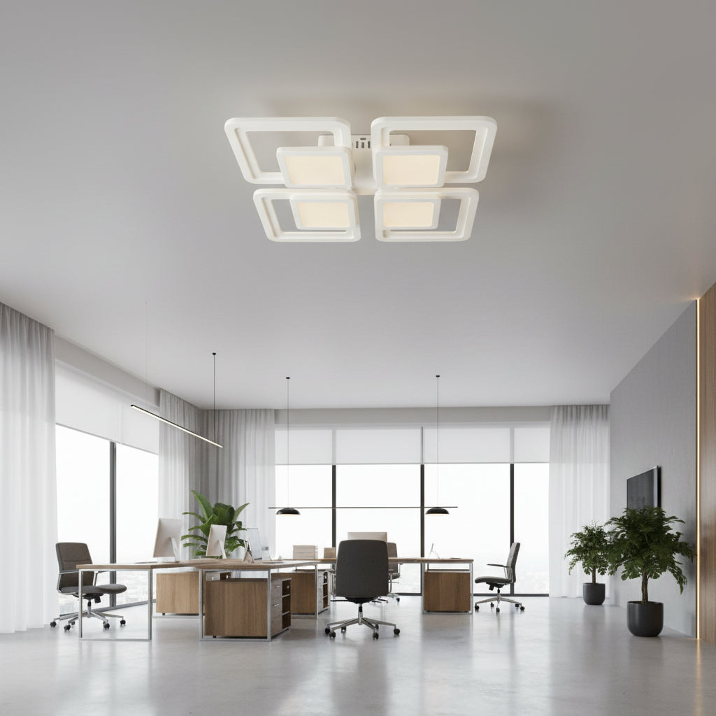 Lustra LED cu telecomanda SUSAN 96W, 4 Patrate, lumina Rece/Calda/Neutra, Dimabila, Alb Lustre LED cu Telecomanda Default Title Alessandro Design