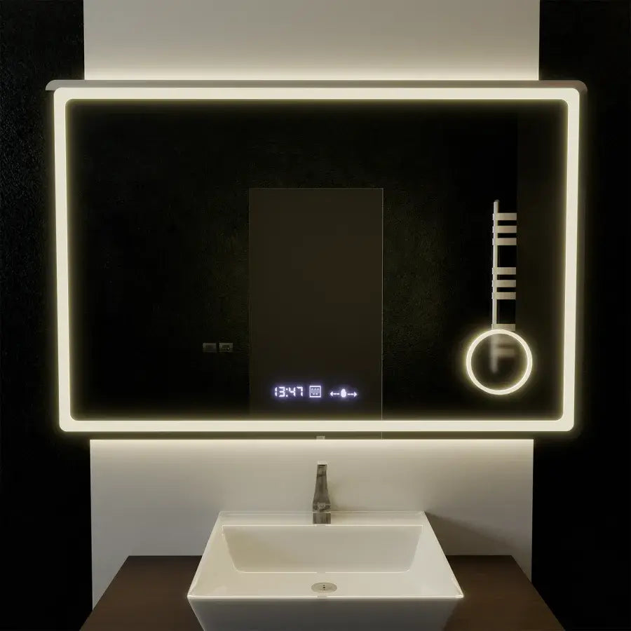 Oglinda LED Rectangulara, 120x80cm, Souverain MotionGlow Marcello, Sistem Dezaburire, Ceas & Termometru, Lupa Cosmetica, Dimabila Oglinzi Marcello Default Title Alessandro Design