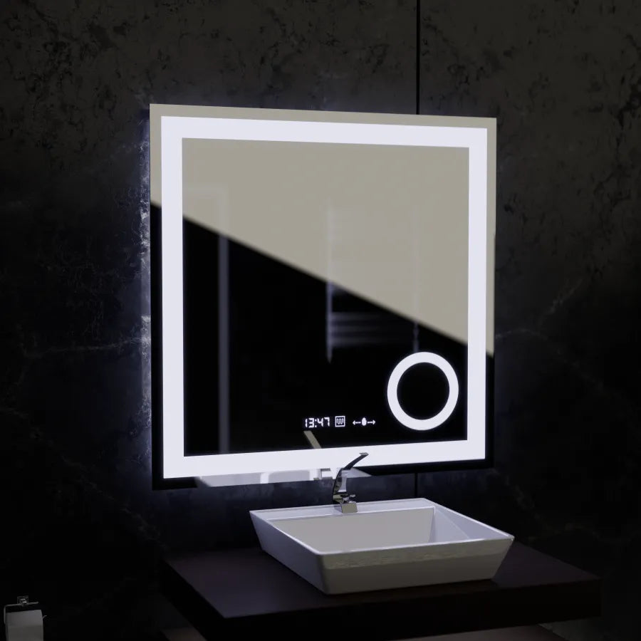 Oglinda LED Rectangulara, 80x80cm, Souverain MotionGlow Marcello, Sistem Dezaburire, Ceas & Termometru, Lupa Cosmetica, Dimabila Oglinzi Marcello Default Title Alessandro Design