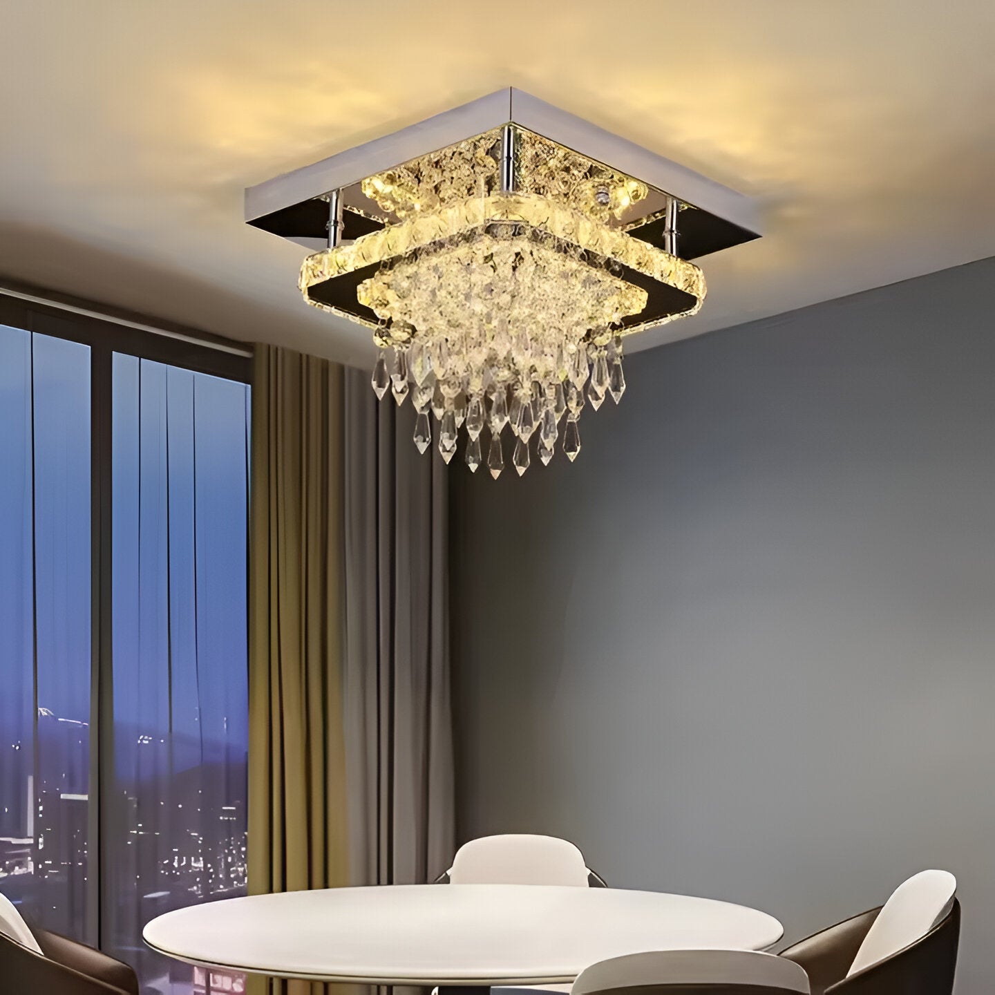 Candelabru LED Alberico Patrat, 17W, Lumina Rece/Calda/Neutra, Cristal, Crom Lucios Candelabre Moderne Default Title Alessandro Design