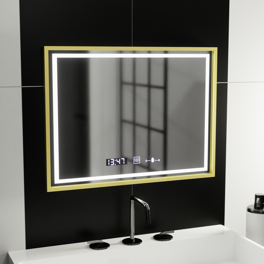 Oglinda LED Rectangulara, 80x60cm, Verite Royale Gold MotionGlow Marcello, Sistem Dezaburire, Ceas & Termometru, Dimabila Oglinzi Marcello Default Title Alessandro Design