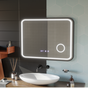 Oglinda LED Touch Bernd Sistem Dezaburire, Ceas si Temperatura 80x60 cm Rama Negru Brushed Lupa Cosmetica Oglinzi Korman S Default Title Alessandro Design