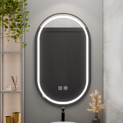 Oglinda LED Ovala 50x100cm VETRO Touch Sistem Dezaburire Dimabila, Rama Neagra Oglinzi Korman E Default Title Alessandro Design