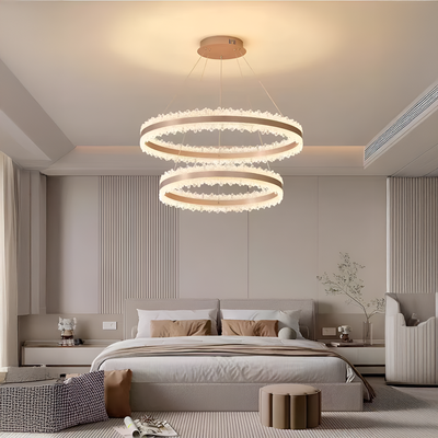 Závesný LED luster s diaľkovým ovládaním NIVALIS Duo 127W, kruhy 60x80cm, studené/teplé/neutrálne svetlo, stmievateľné, výškovo nastaviteľné, zlaté