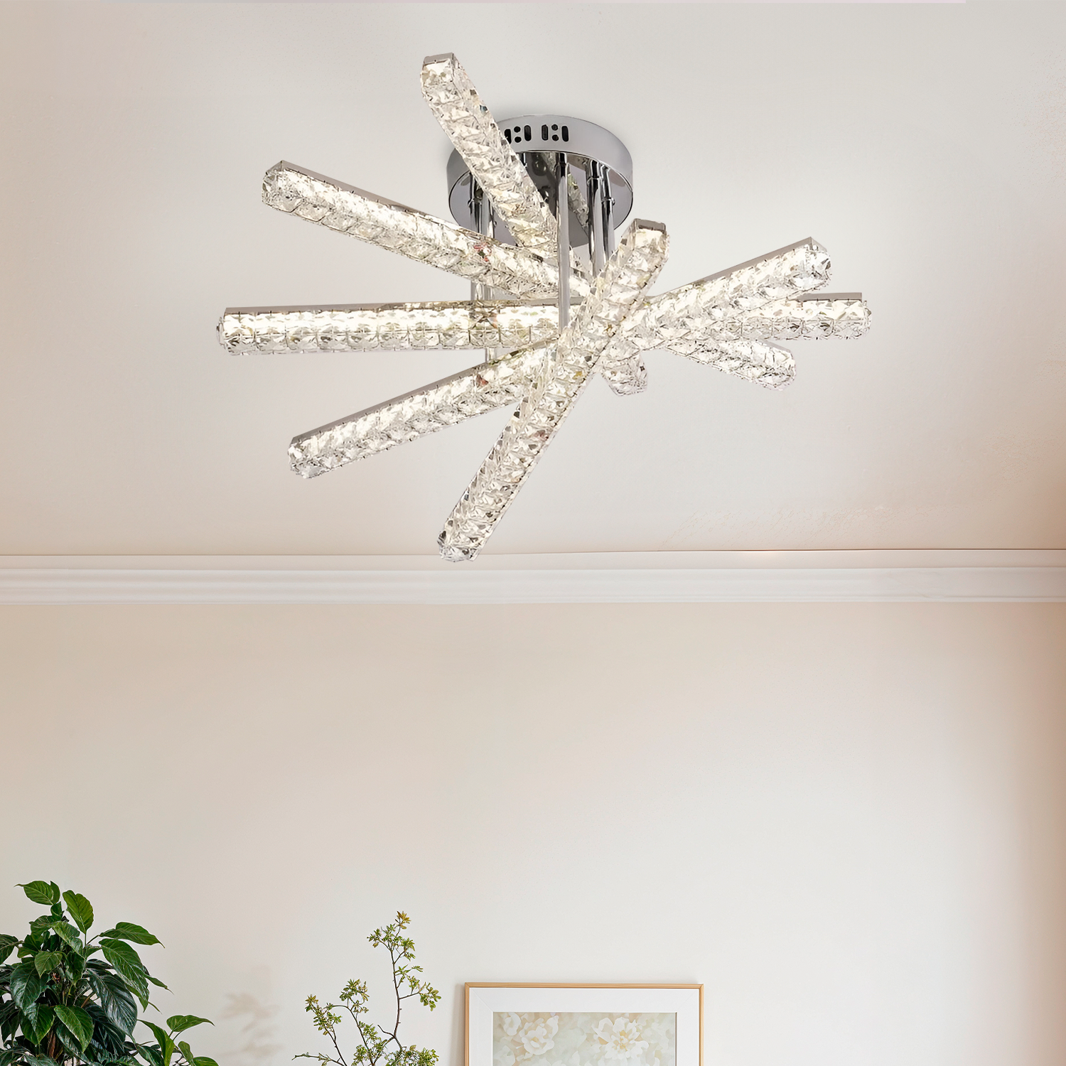 Lustra LED cu telecomanda LUELLA 79W 5 Elemente, Liniara, lumina Rece/Calda/Neutra, Dimabila, Argintiu Lustre LED Cristal Default Title Alessandro Design