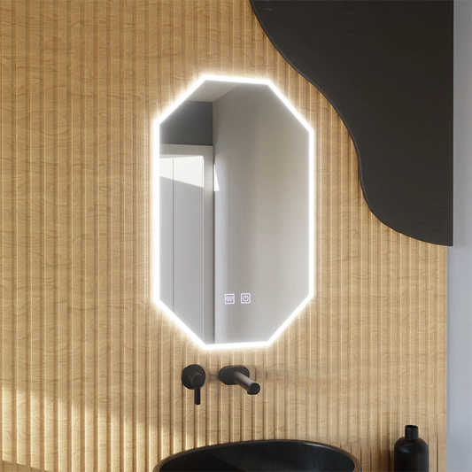Polygónové LED zrkadlo E43S/50X80, systém osvetlenia a odhmlievania, 50X80cm