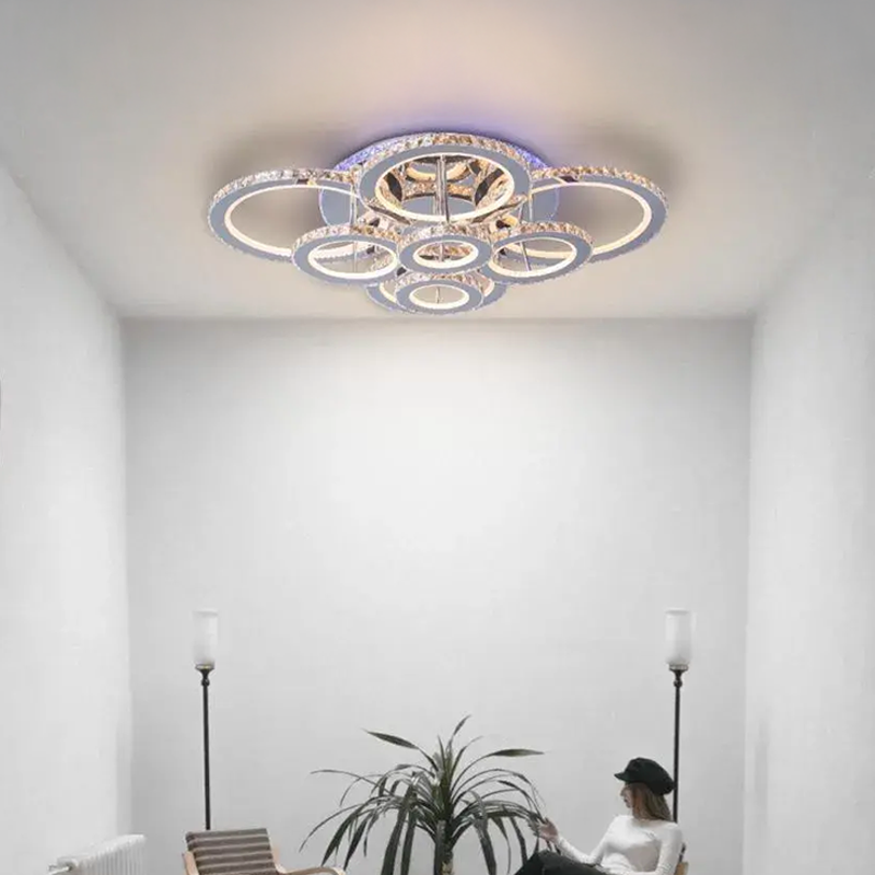 LED luster s diaľkovým ovládaním a krištáľovým LIA RGB 182W, 8 kruhov, studené/teplé/neutrálne svetlo, stmievateľné, lesklé biele chrómové krištáľové LED lustre Predvolený názov Alessandro Design
