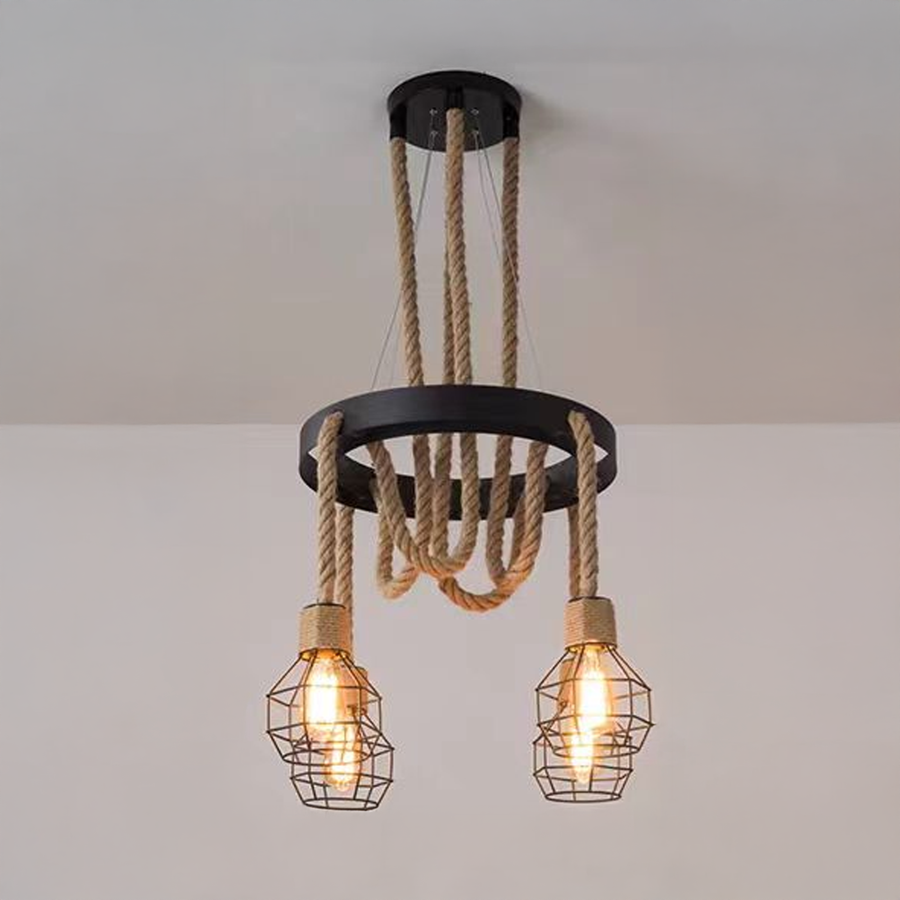 Lustra Roata LV580, 4xE27, Maro, Metal si Sfoara Lustre Vintage Default Title Alessandro Design