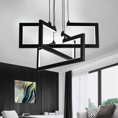 LED luster s diaľkovým ovládaním, Závesný 71W, 3 prvky, Studené/Teplé/Neutrálne svetlo, Stmievateľné, Nastaviteľná výška, Čierny