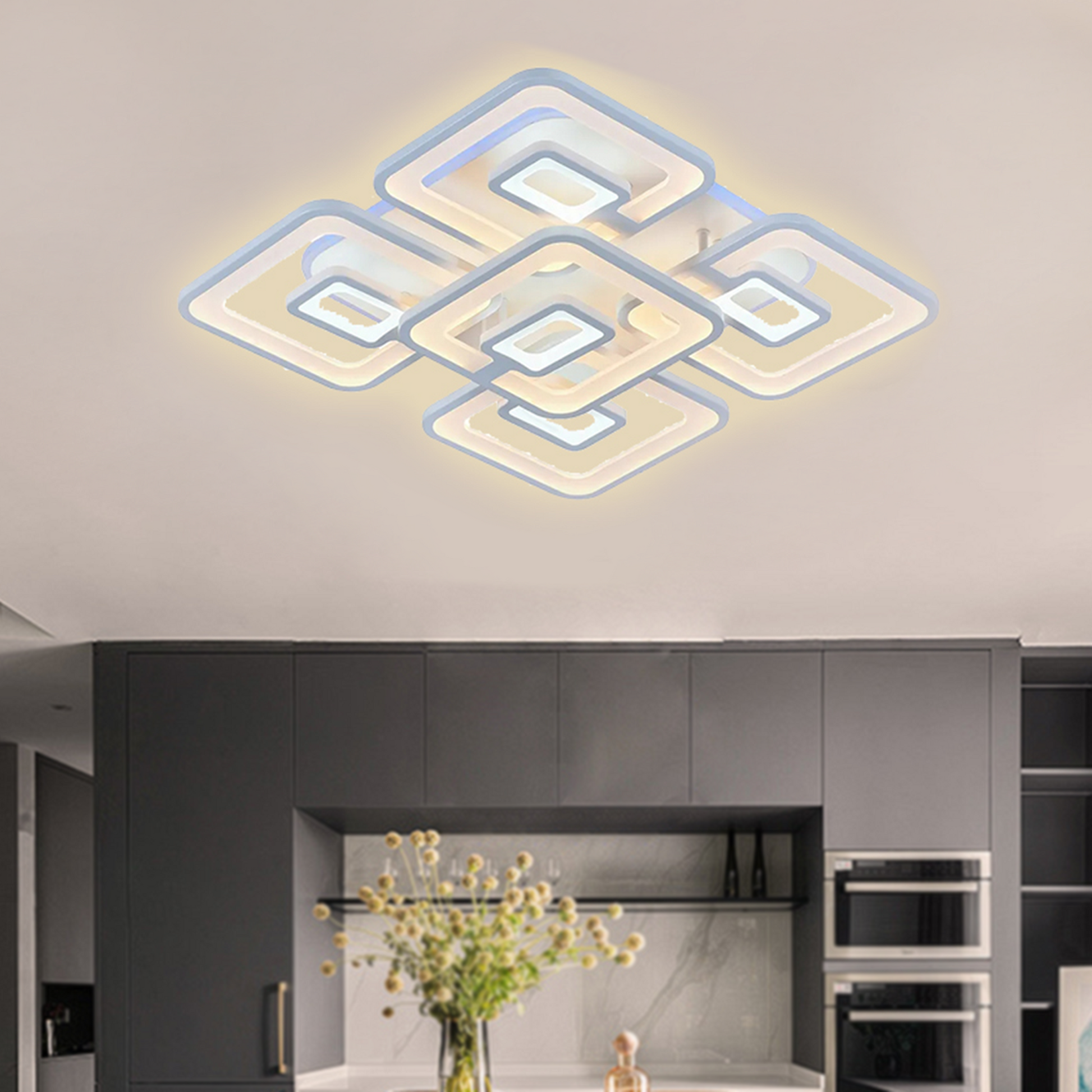Lustra LED cu telecomanda FELIX 119W, 5 Patrate, lumina Rece/Calda/Neutra, Dimabila, Alb Lustre LED cu Telecomanda Default Title Alessandro Design