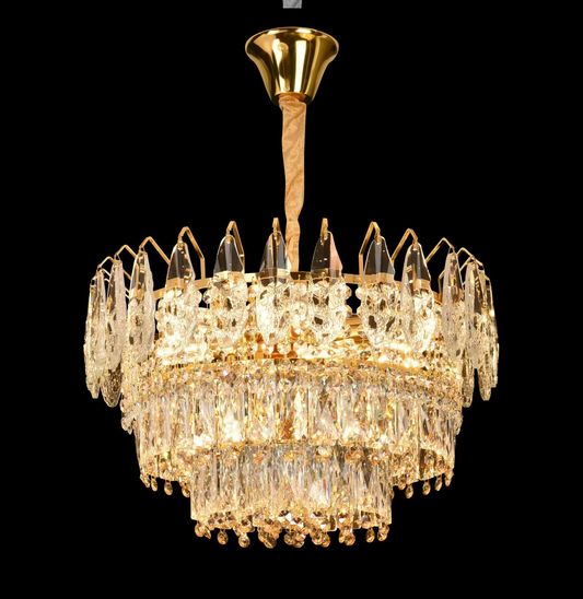 Candelabru Cristal MAJESTIC Eleganza 9x E14, Diametru 50cm, Auriu Lucios, Inaltime Reglabila Candelabre Cristal Default Title Alessandro Design