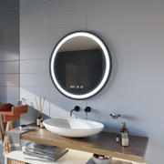 Oglinda LED Touch NOVARA Sistem Dezaburire, Ceas si Temperatura 50 cm Rama Negru Brushed Oglinzi Korman S Default Title Alessandro Design