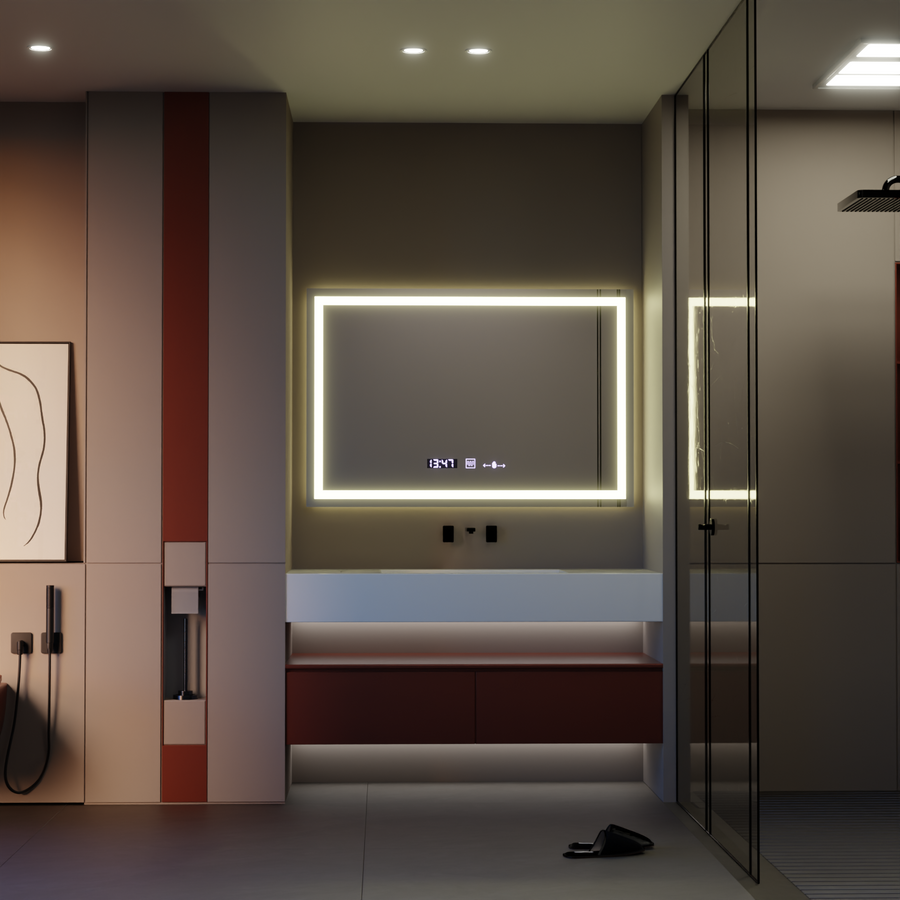 Oglinda LED Rectangulara 120x80cm Vérité MotionGlow Marcello, Sistem Dezaburire, Ceas & Termometru, Dimabila Oglinzi Marcello Default Title Alessandro Design