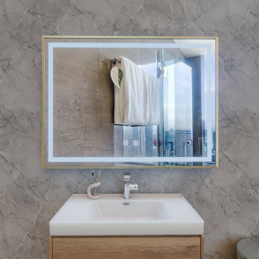 Oglinda LED RAYNA Touch, 80x60 cm, functie Dezaburire, Rama Auriu Brushed Oglinzi Korman E Default Title Alessandro Design