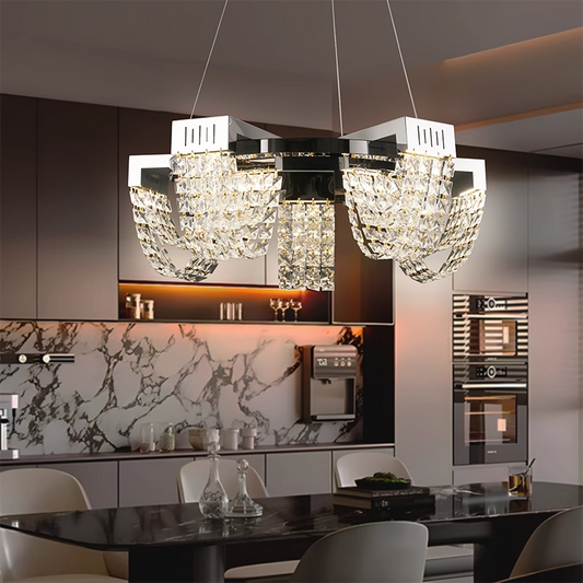 LED krištáľový luster 15W, CC370/500CH, priemer 50cm, lesklý chróm, teplé neutrálne studené svetlo 3000K/4000K/6000K Nastaviteľná výška, kov a krištáľ