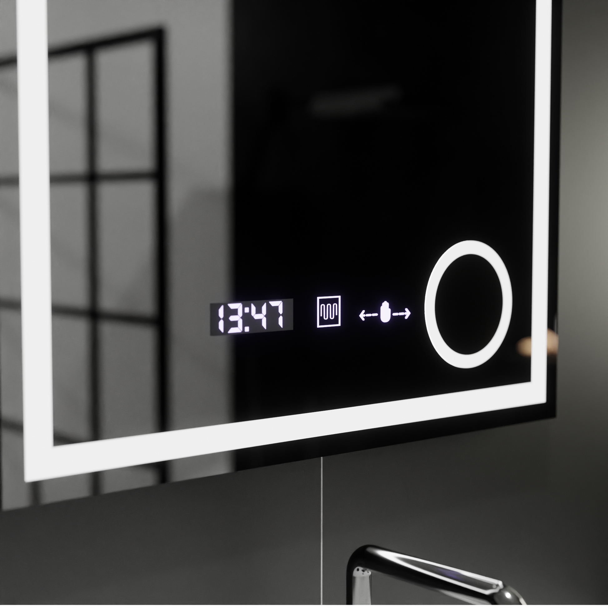 Oglinda LED Rectangulara, 60x60cm, Souverain MotionGlow Marcello, Sistem Dezaburire, Ceas & Termometru, Lupa Cosmetica, Dimabila Oglinzi Marcello Default Title Alessandro Design