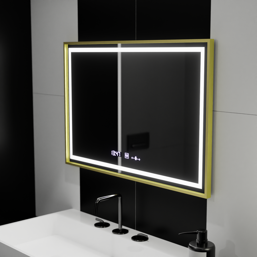 Oglinda LED Rectangulara, 100x65cm, Verite Royale Gold Motion Glow Marcello, Sistem Dezaburire, Ceas & Termometru, Dimabila Oglinzi Marcello Default Title Alessandro Design