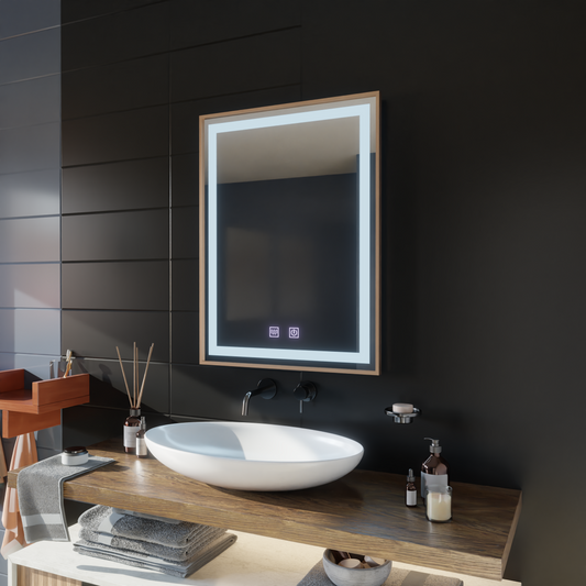 Oglinda LED Touch Kariri, 60x80 cm, functie Dezaburire, Rama Gold Rose Brushed Oglinzi Korman E Default Title Alessandro Design