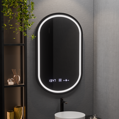 Oválne LED zrkadlo, 50x80cm, Alessia MotionGlow Marcello, Demister System, Hodiny & Teplomer, Stmievateľné