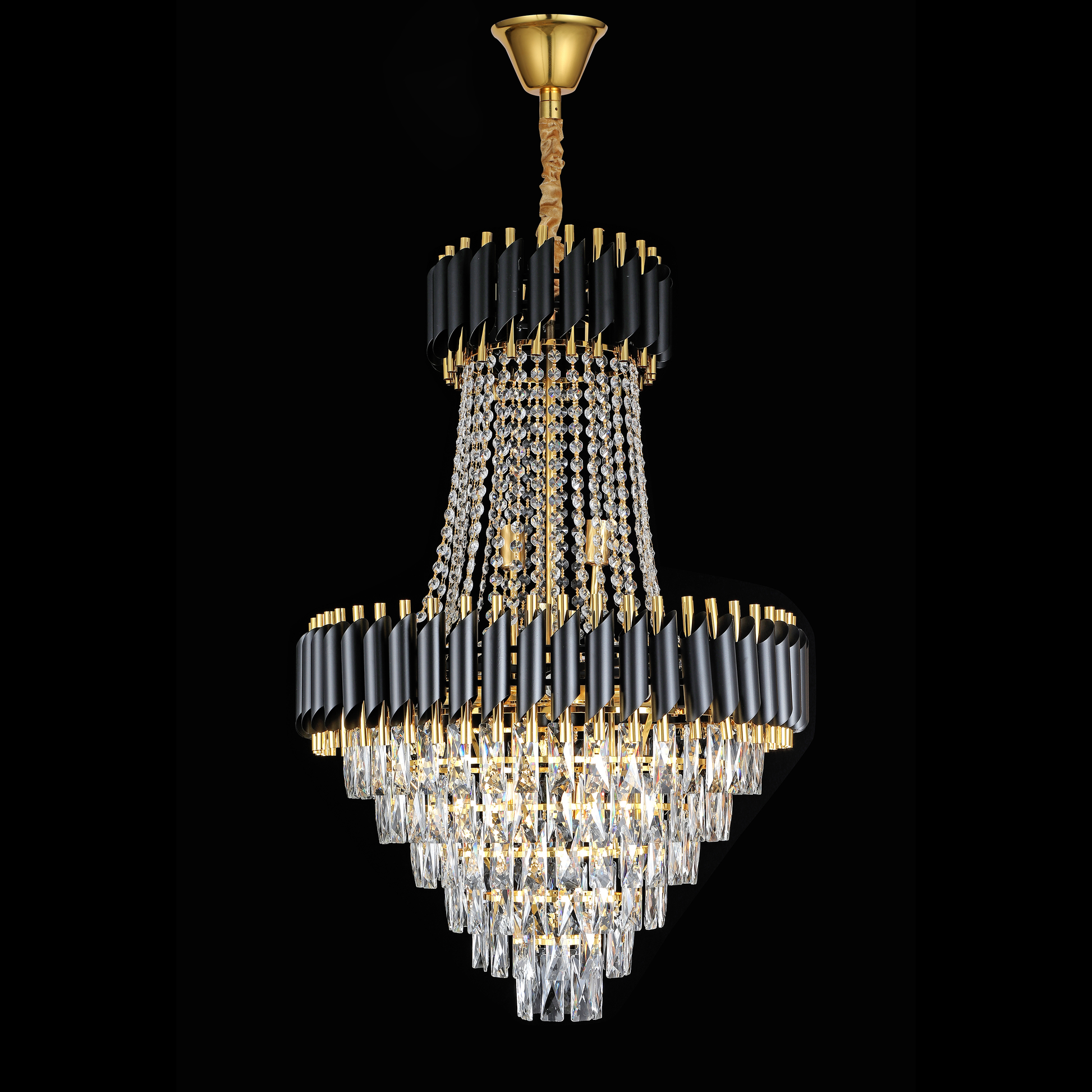 Candelabru Cristal CC900/800X1200, 23xE14, Diametru 80cm, Inaltime 120cm, Auriu Lucios si Negru, Inaltime Reglabila, Design Elegant Candelabre Cristal Default Title Alessandro Design
