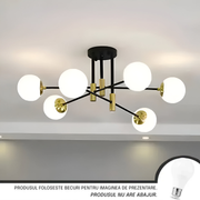Lustra cu Glob Alb Rotund, PENTHOUSE Lounge, 6xE27, Negru / Auriu, Metal Lustre Moderne Default Title Alessandro Design