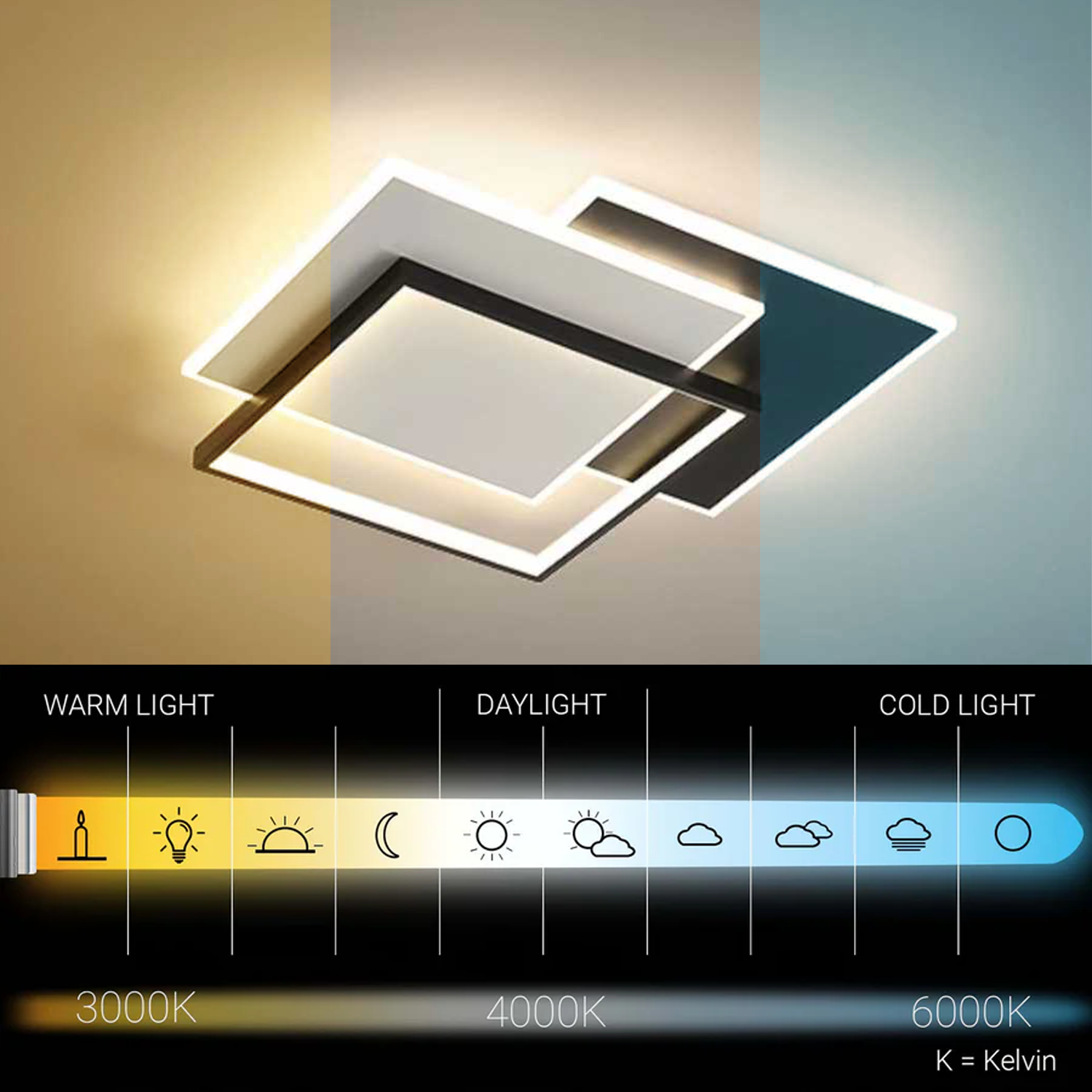 Lustra LED cu telecomanda CHIARA 98W, 3 Patrate, lumina Rece/Calda/Neutra, Dimabila, Negru Lustre LED cu Telecomanda Default Title Alessandro Design