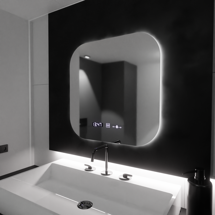 Oglinda LED Rectangulara 60x60 Aura Riflesso Puro MotionGlow Marcello, Sistem Dezaburire, Termometru si Ceas, Dimabila Oglinzi Marcello Default Title Alessandro Design
