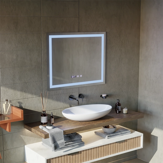MODENA LED Touch Mirror Demist System, Clock and Temperature 80x60 cm