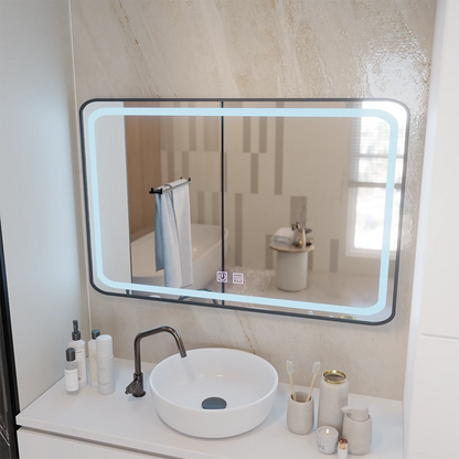 Obdĺžnikové LED zrkadlo 100x65cm EDGE Touch Demister System, čierny rám