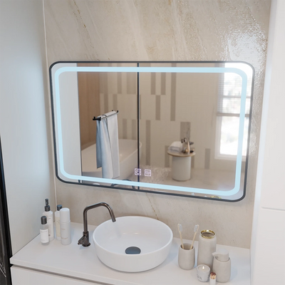 Obdĺžnikové LED zrkadlo 100x65cm EDGE Touch Demister System, čierny rám
