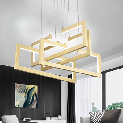 LED luster s diaľkovým ovládaním, Závesný 96W, 4 prvky, Studené/Teplé/Neutrálne svetlo, Stmievateľné, Nastaviteľná výška, Zlatá