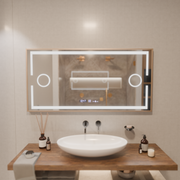 Oglinda LED Senzor MotionGlow Sofia cu functie Dezaburire Termometru Ceas 110x65 cm Lumina Calda/Rece/Neutra Dimabila,Rama Rose Gold, Colectia Marcello Funghi Oglinzi Marcello Default Title Alessandro Design
