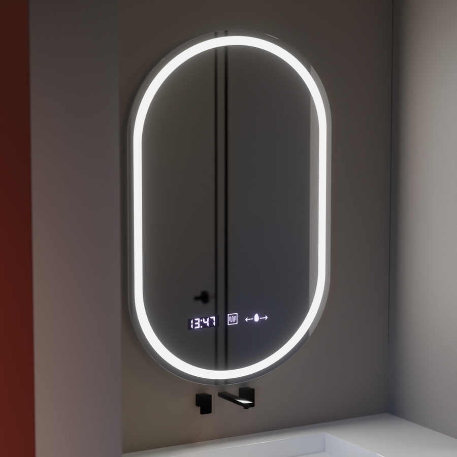 Oglinda LED Ovala, 50x80cm, Eminence MotionGlow Marcello, Sistem Dezaburire, Ceas & Termometru, Dimabila Oglinzi Marcello Default Title Alessandro Design