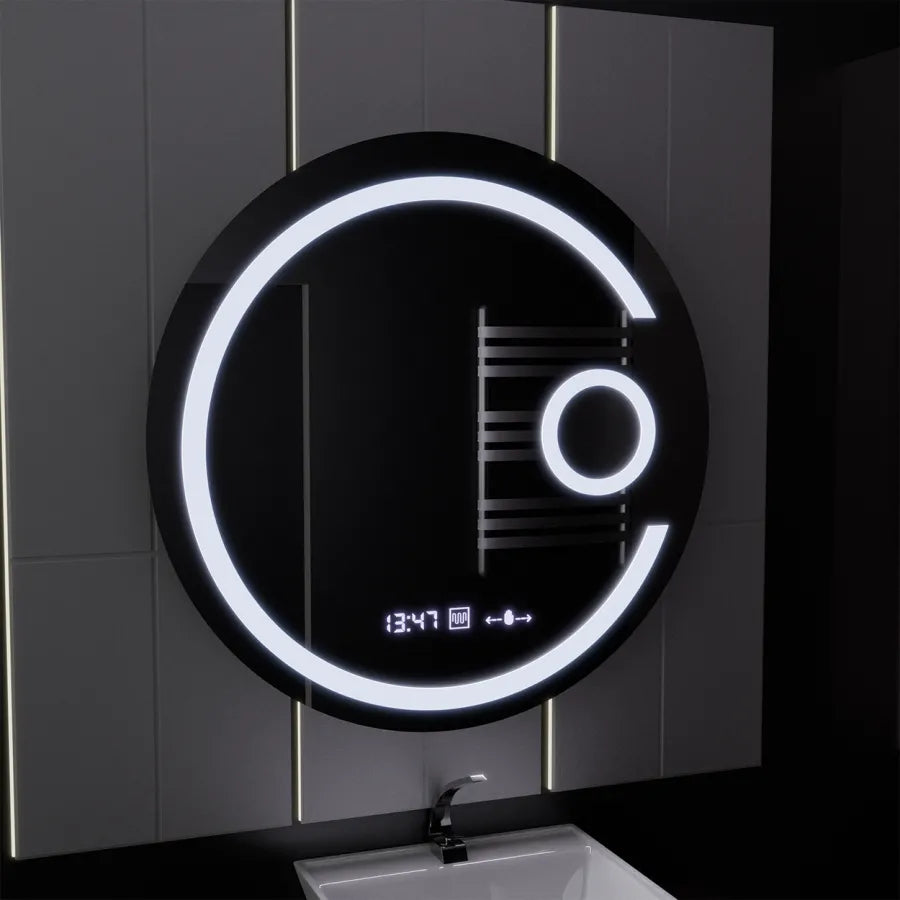Oglinda LED Rotunda, 22W, 70cm, Visio MotionGlow Marcello, Sistem Dezaburire, Ceas & Termometru, Lupa Cosmetica, Dimabila Oglinzi Marcello Default Title Alessandro Design